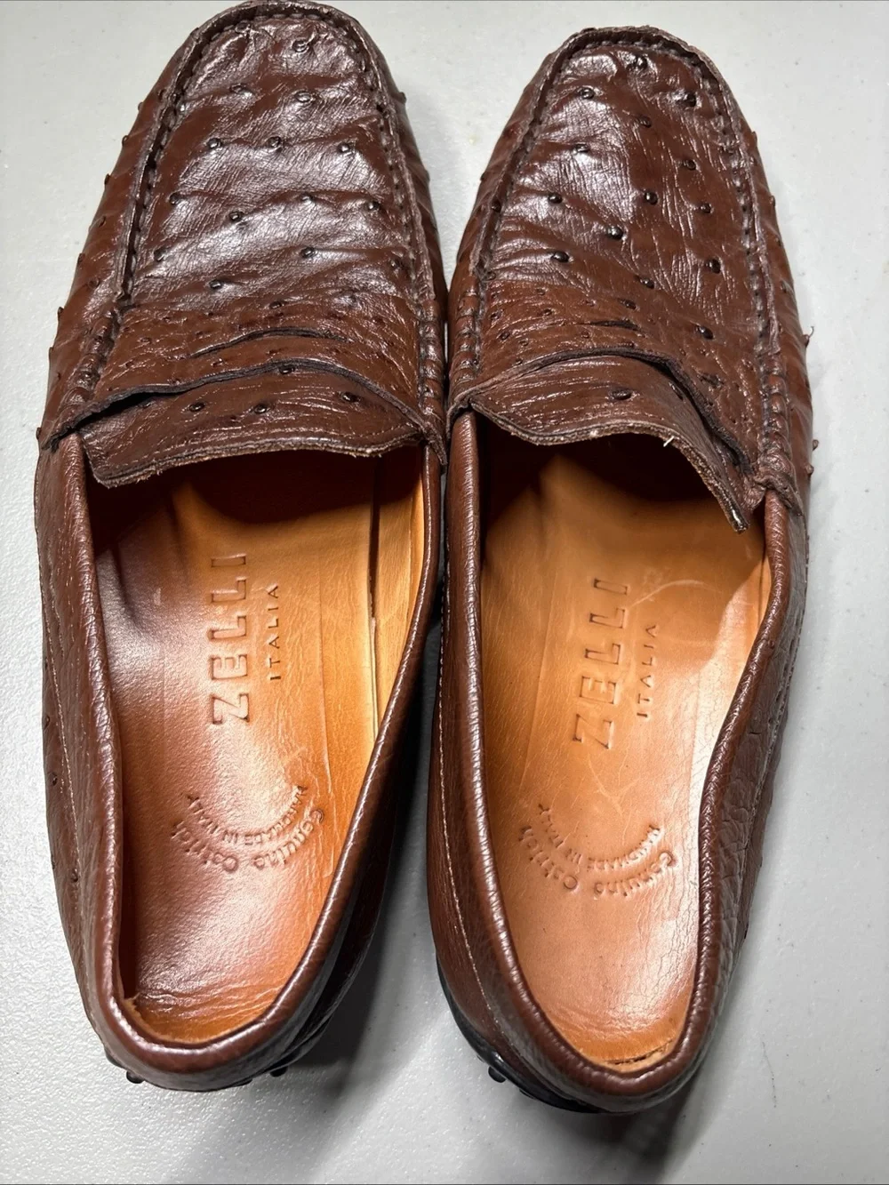 Zelli Genuine Ostrich Penny Loafers Handmade In Italy Size 10